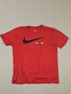 Nike Red Short-Sleeve Tee with Black Swoosh and Bulls Logo